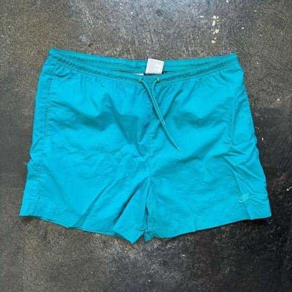 VTG 90s Nike Blue Lightweight Shorts Size XL W Drawstring 100% Nylon Small Logo - Picture 1 of 7